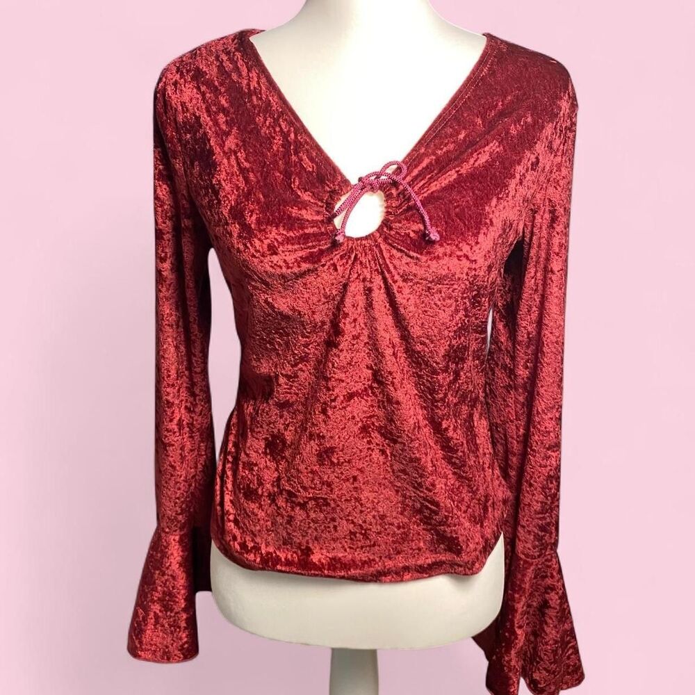 Vintage Burgundy Velvet Bell Sleeve Top